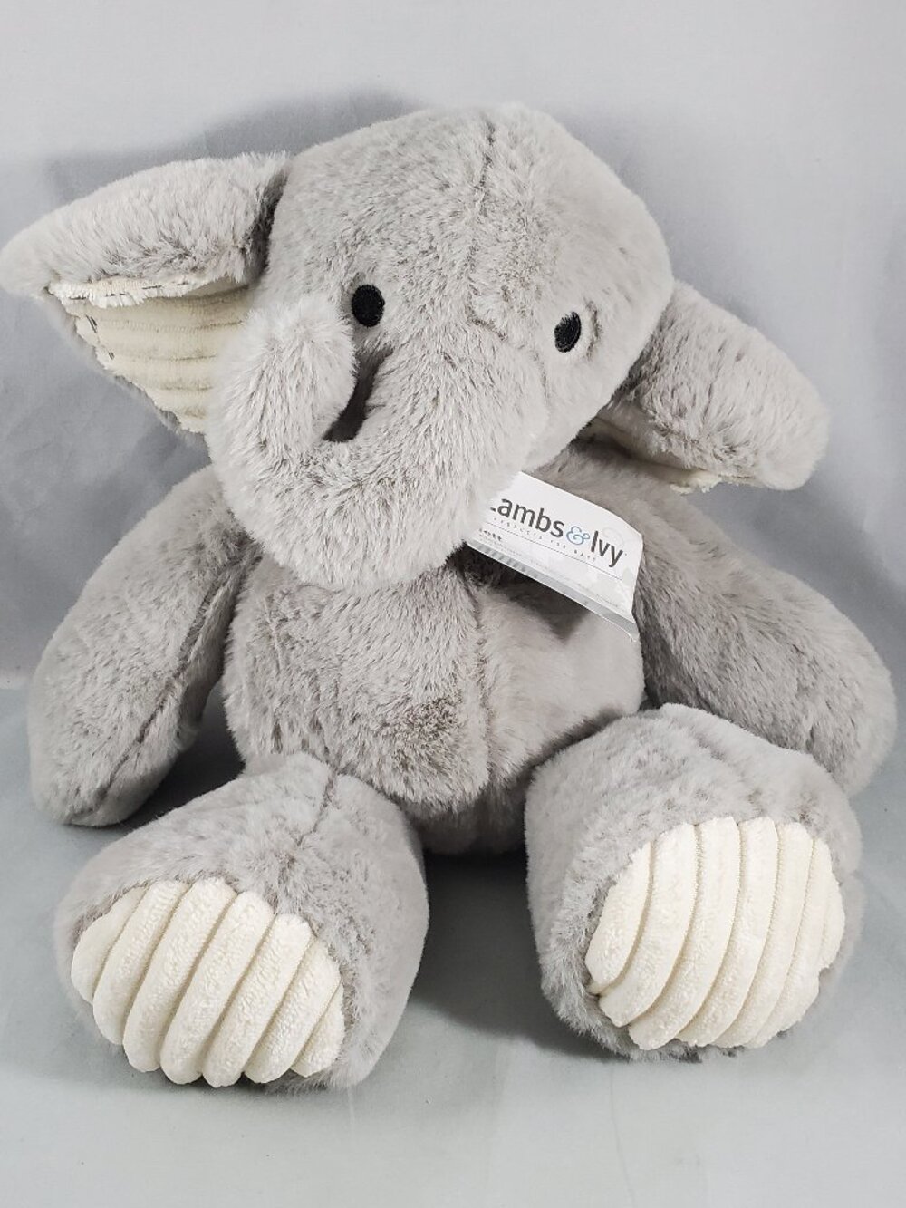 Lambs & Ivy Jett Elephant Plush Jungle Safari Textured Embroidered Eyes Baby New